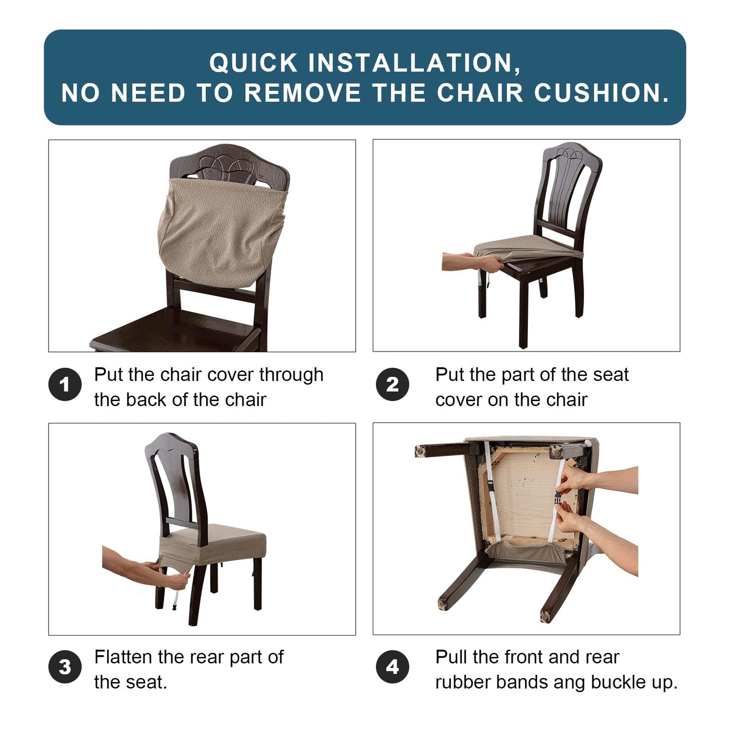 Genina Waterproof Seat Covers for Dining Room Chair Covers Waterproof Dining Chair Covers (4 PCS-Rear-Covered, Taupe)