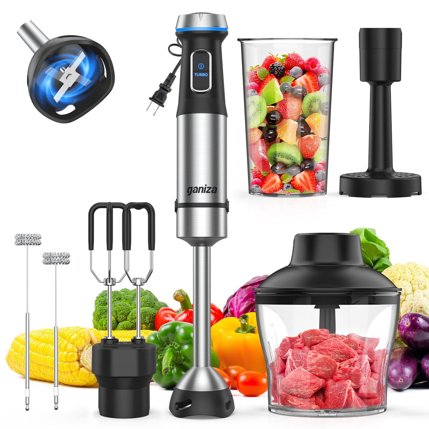 Ganiza Immersion Blender Handheld, 6 in 1 Corded Hand Blenders Immersion