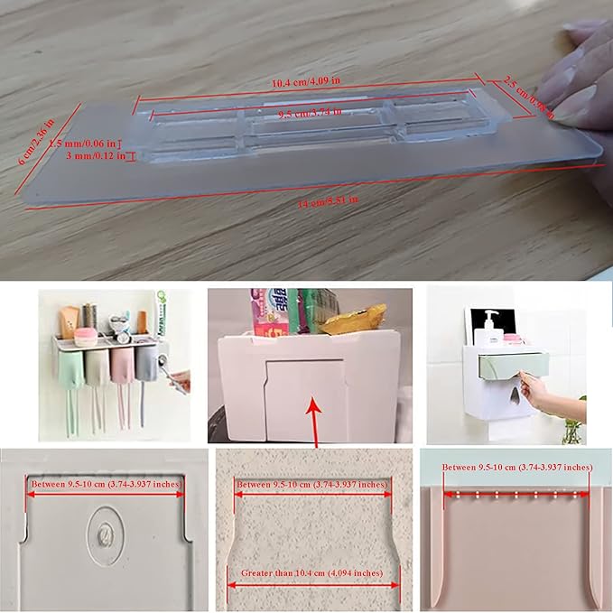 6 PCS Wall Mounted Replacement Sticky Pads for Kitchen Bathroom Shower Caddy Organizer Rack Holder Nail Free Adhesive Hooks (Rectangle 10.4 * 2.5 cm)