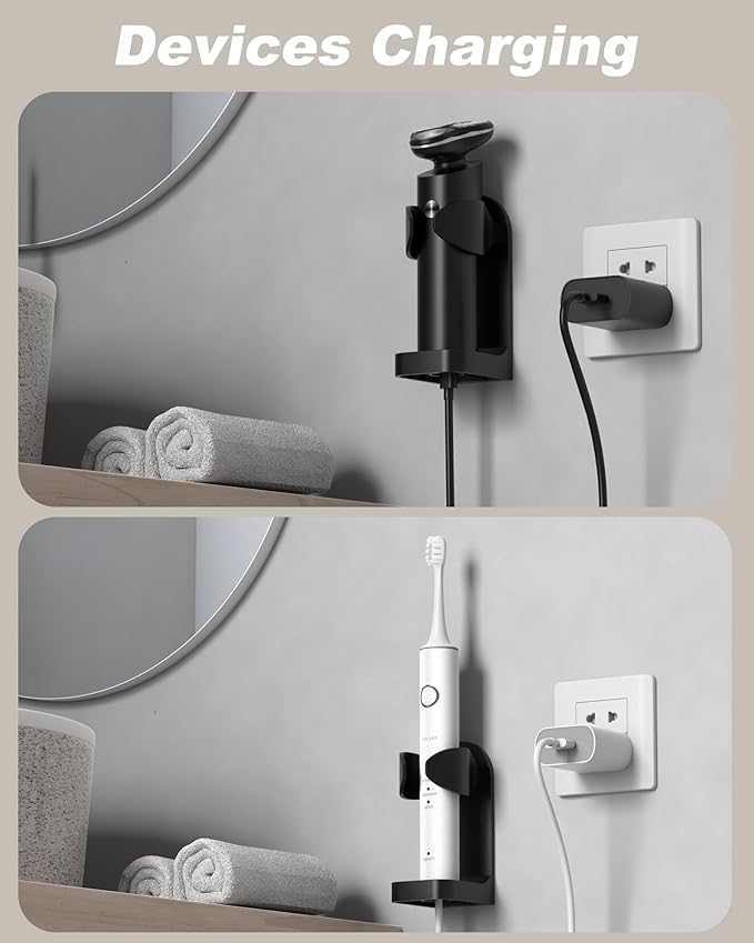 Adjustable Electric Shaver Holder Wall Mount, 2-Pack Nailless Glue Razor Holder, Electric Toothbrush Holder, White Bathroom Shower Electric Shaver Holder