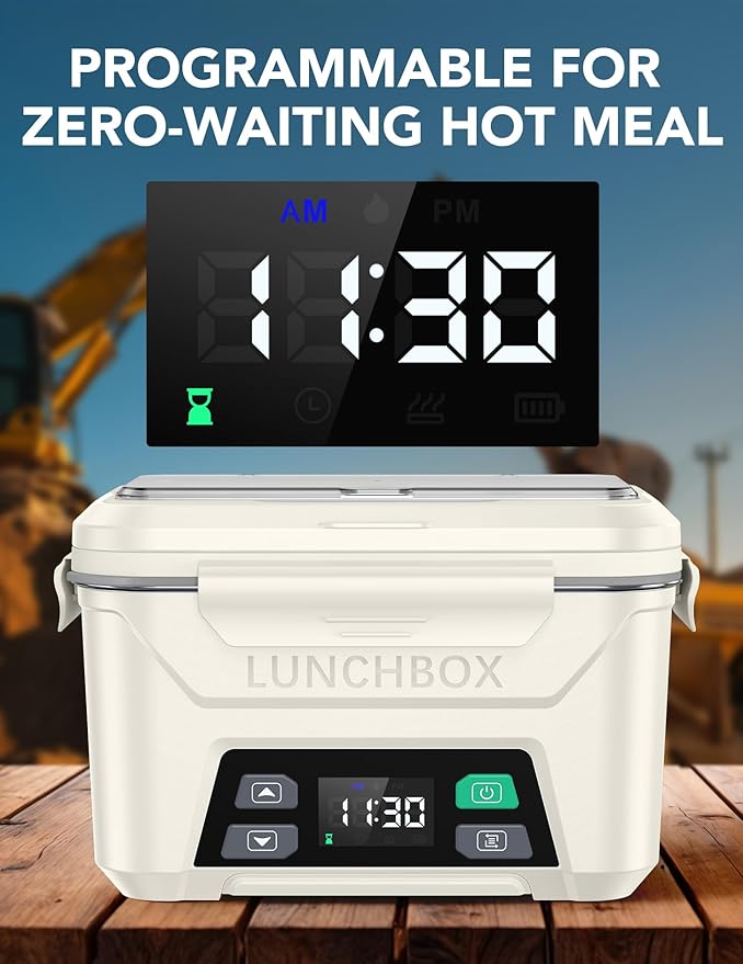 EAST OAK Cordless Electric Lunch Box for Adults, Heated Lunch Box Battery Powered with Automatic Heating, 5.5 Cups Portable Food Warmer with Removable Tray Divider