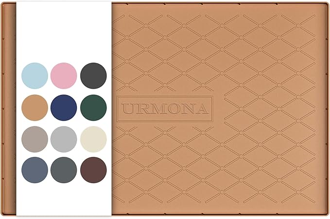 URMONA 34" x 19" Waterproof Silicone Mat in Multiple Sizes & Colors, Under Sink Mat for Kitchen & Bathroom, Pet Food Pad for Dogs & Cats, Kitchen Cabinet Liner, Multi-Purpose for Storage(Khaki)