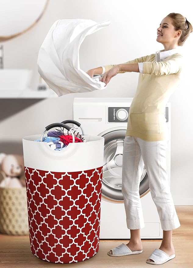 Large Laundry Basket Laundry Hamper Bag Washing Bin Clothes Bag Collapsible Tall with Handles Waterproof Travel Bathroom College Essentials Storage for College Dorm, Family, 115L (Red)