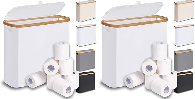 efluky Toilet Paper Basket 28L, Toilet Paper Holder with Lid for Bathroom, Free Standing Storage Organizer Holds Up to 9-12 Rolls (White, 1) (Pack of 2)