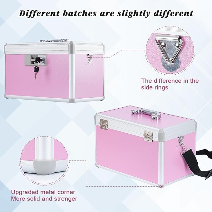 14" Medicine Lock Box, First Aid Safe Medication Storage Box,Aluminum Daily Medicine Cabinet,Key Medication Locking Storage Box for Family Use,14" x 7.9" x 8.7", Pink