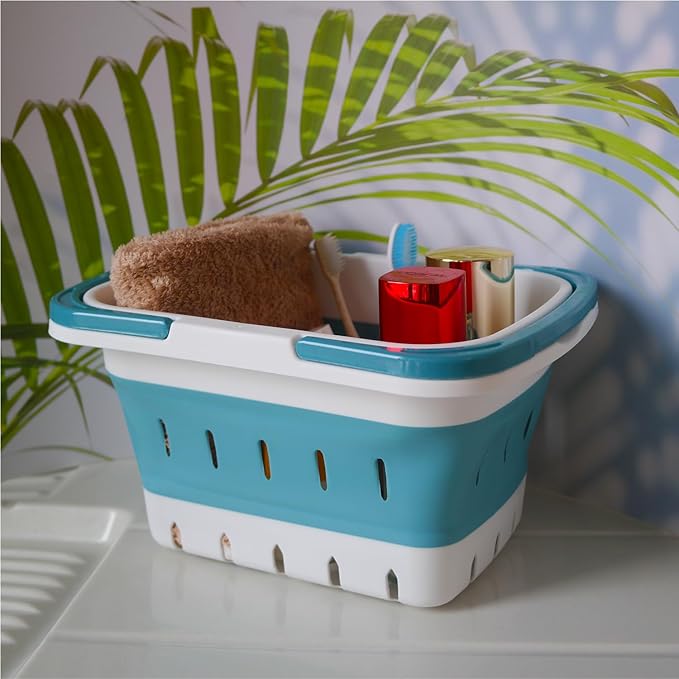 Portable Folding Plastic Bath Caddy with Handle, Perforated, Travel Bathroom Organizer for Bedroom, Bathroom, Shower, Dorm Room, Camping and RV Use (Orange, 2 pack)