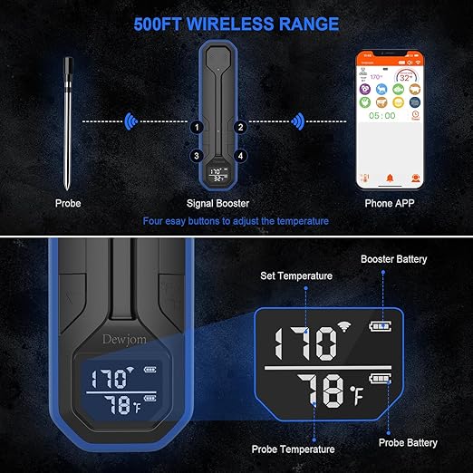 Wireless Meat Probe Thermometer with APP Control for BBQ Grill Smoker Oven