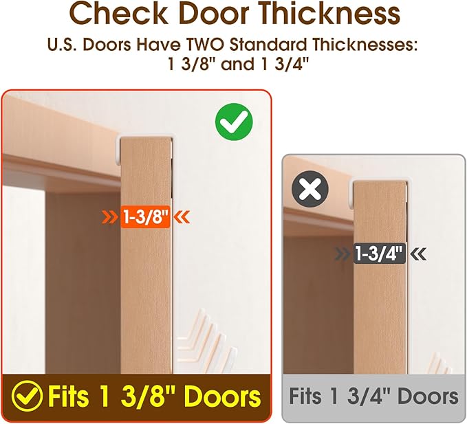 Over The Door Hooks Hanger, Heavy Duty Rack for Winter Coat, Fits 1 3/8" Doors, L7U - Bathroom Accessories and Towel Organizer Holder, Glossy White
