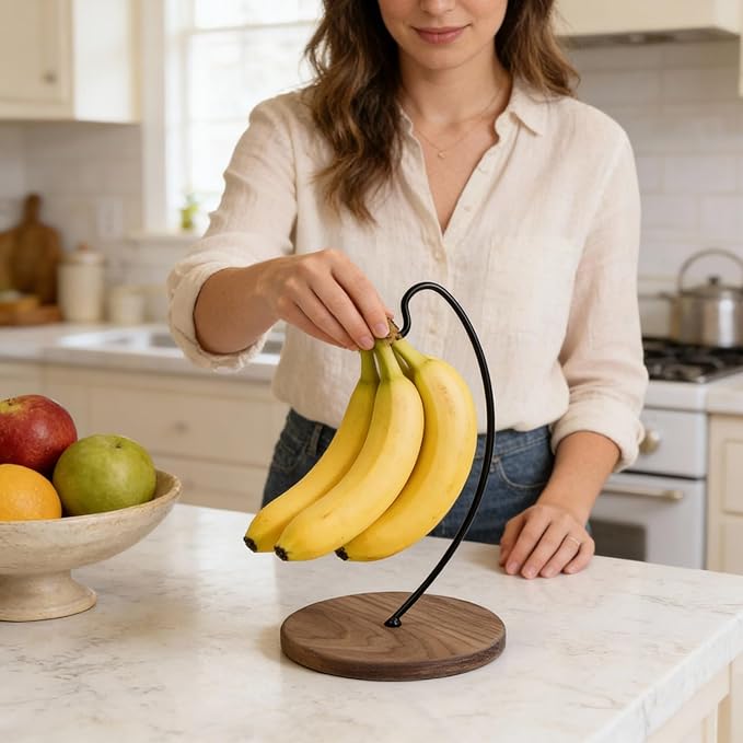 Black Walnut Banana Holder Stand - Banana Hanger Stand Wood, Wooden Bananas Tree Hanger to Keep Bananas Fresh
