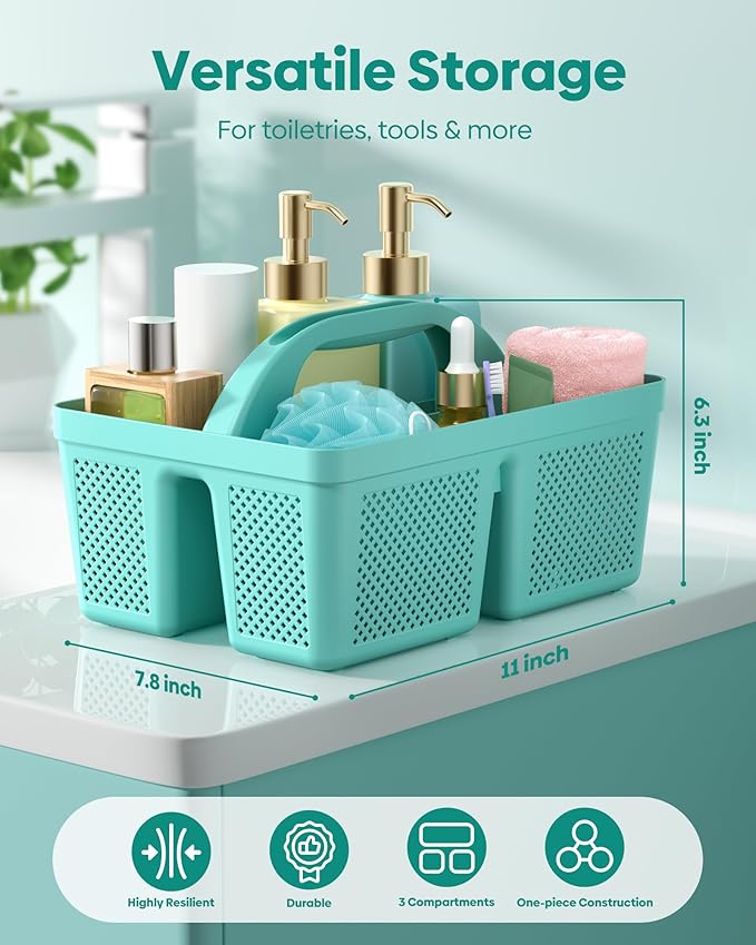 4 PCS Portable Shower Caddy, Integrated Handle, Reinforced Plastic, Organizer Storage Bathroom Supplies and Beauty Products, Cleaning Supplies, Shower Basket for Home, Dorm, Shelf and Cabinet