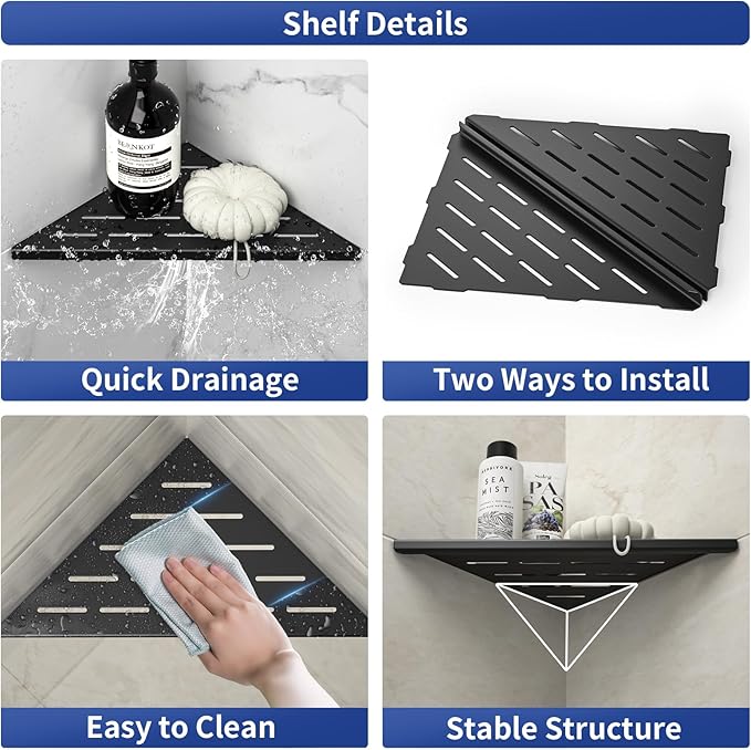 Corner Shower Shelf 10" Matte Black 304 Stainless Steel Slot Design Recessed Corner Shelves, Grout in Bathroom Shower Shelf for Tiled Wall, 2 Pack