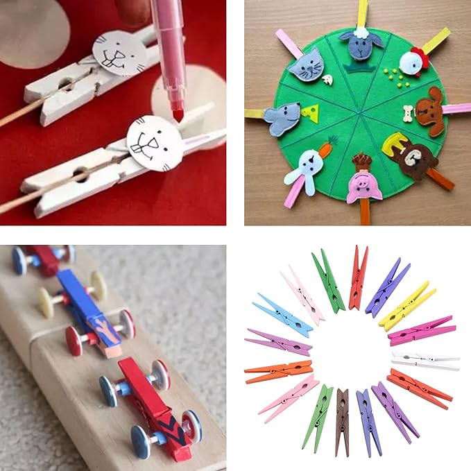 100pcs Colored Clothespins Wooden Heavy Duty Clothes Pins with Strength Spring - Wood Clips for Crafts Pictures Classroom Photos, 3inch, Random Colors