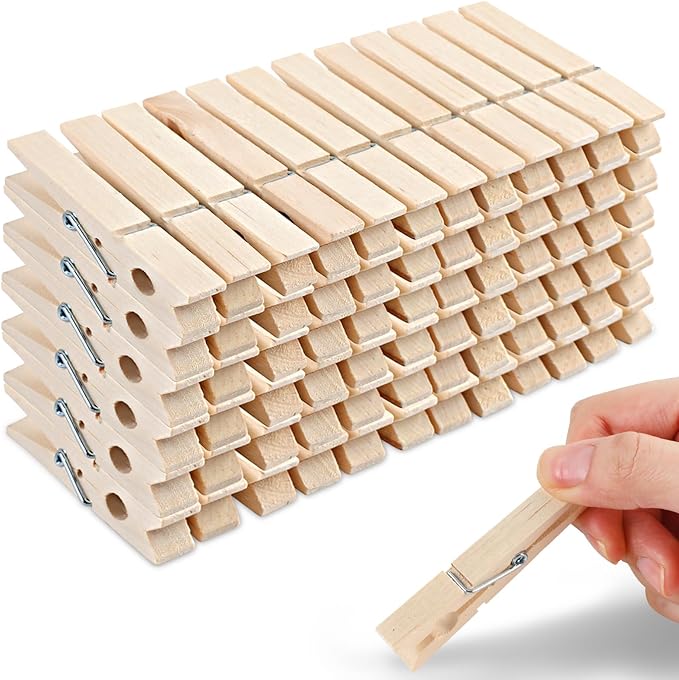 Phinus 72 Pcs Wooden Clothes Pins, 2.9 Inch Clothes Pins for Hanging Clothes, Pictures, Photos, Classroom, Crafts, Decoration, Clothespins Heavy Duty (Original Wooden Color)
