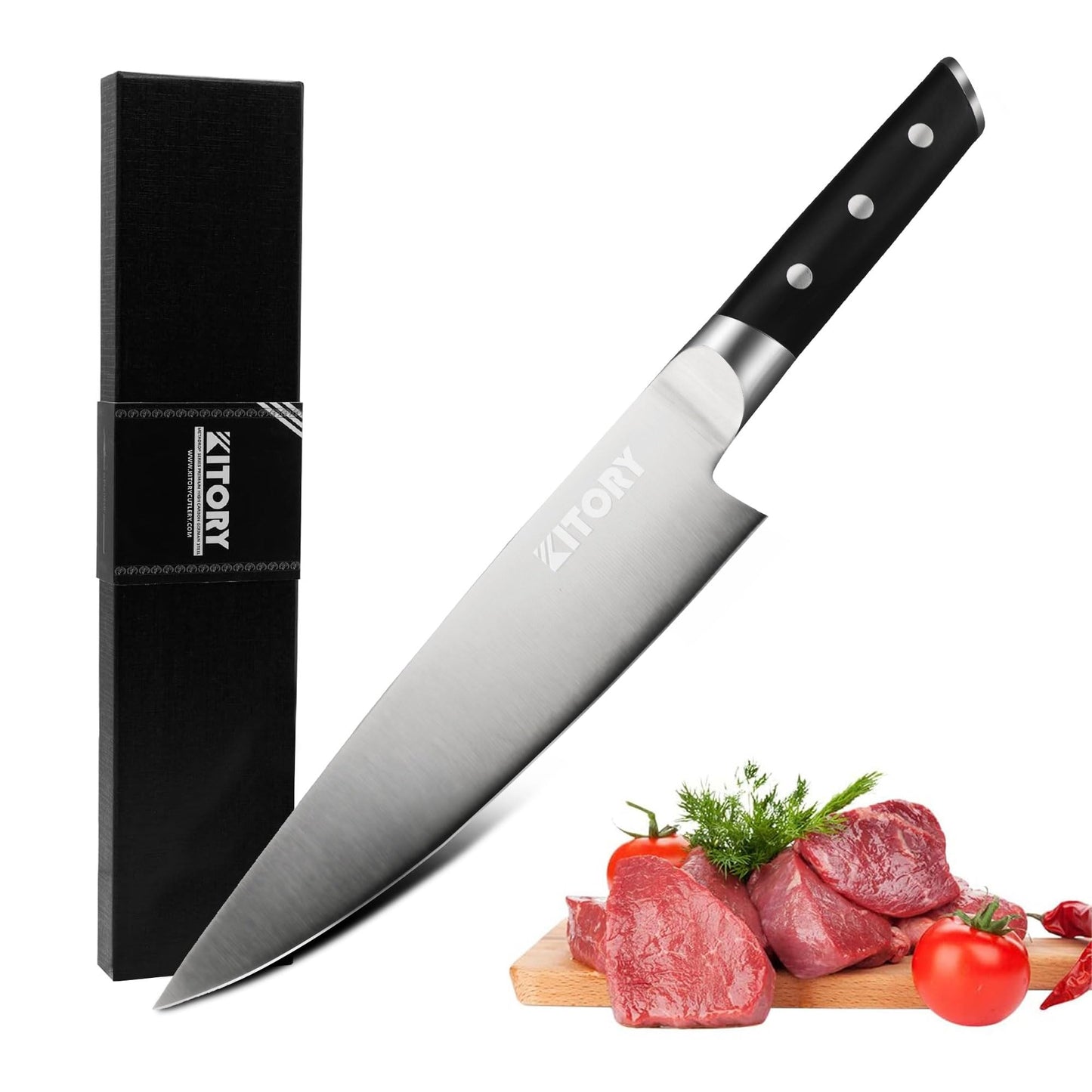 Kitory Meat Cleaver for bones and frozen meat - 7 inch German High Carbon Stainless Steel Kitchen Chopping Knife Blade, Ergonomic Wodden Handle with Enhanced Bolster - Gifts Box Included