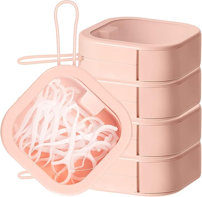 4pcs Hair Tie Organizer,Portable Travel Qtip Holder,Bathroom Storage Organizer Qtip Dispenser Cotton Swabs Dispenser Kids Hair Accessory Box with Lid for Bathroom,Desktop Organizer(4 Pcs Pink)