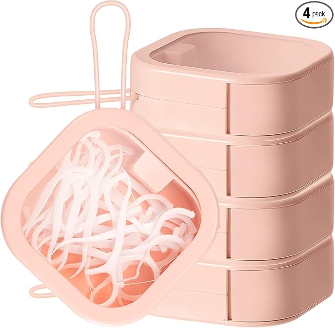 4pcs Hair Tie Organizer,Portable Travel Qtip Holder,Bathroom Storage Organizer Qtip Dispenser Cotton Swabs Dispenser Kids Hair Accessory Box with Lid for Bathroom,Desktop Organizer(4 Pcs Pink)