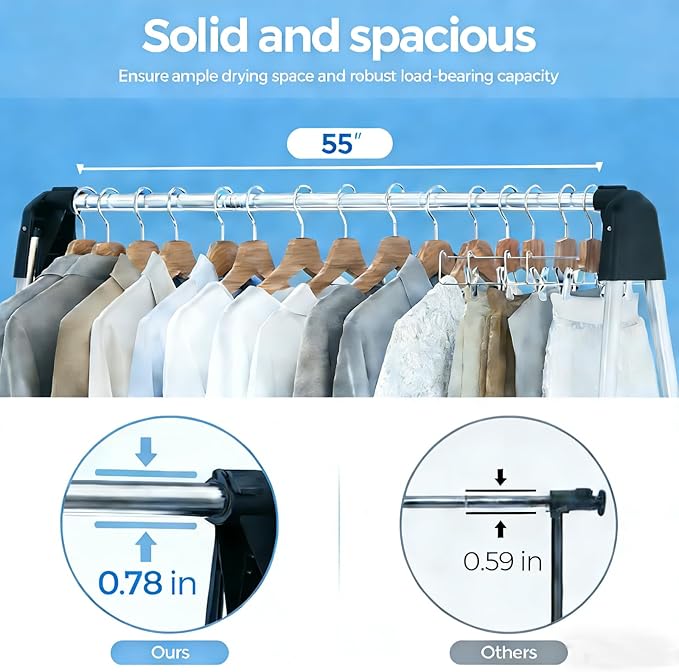 APEXCHASER 55 Inch Clothes Drying Rack Foldable, Stainless Steel Laundry Drying Rack Collapsible, Clothes Hanger for Sweater Baby Clothes Towel for Indoor & Outdoor, Portable Clothes Airer for Travel
