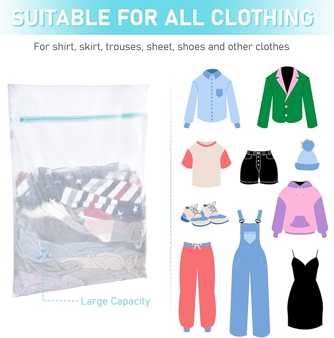 OTraki Large Mesh Laundry Bags 28x35 inch Zipper Mesh Lingerie Bags for Washing Delicates Net Laundry Mesh Bag Machine Washable for Dorm Hotel Camp Don't Drying, Melting 140-176℉, White