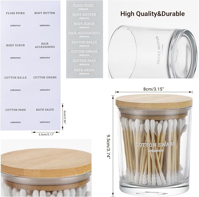 Glass Qtip Holder 2 Pack , Qtip Holder Dispenser Bathroom Set Bathroom Organizers and Storage Q tip Holder with Lid Makeup Storage Organizer for Cotton Swabs,Cotton Balls,Pads,Floss Picks Transparent