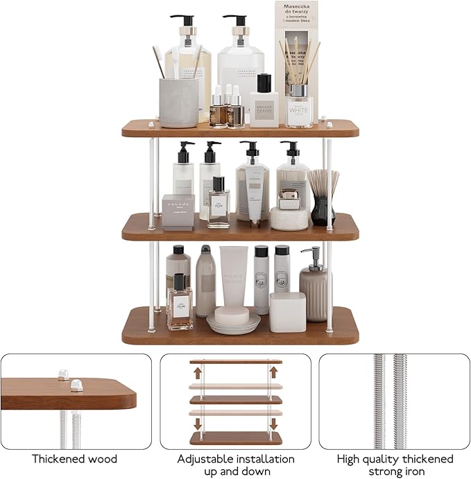 Bathroom Counter Organizer,Bathroom Shelf Organizers & Sink Organizer,Vanity Organizers,Storage Skincare,Makeup,Perfume,Spices,Coffee Station,for Corner,Dresser,Kitchen,Adjustable Height(3Tier)
