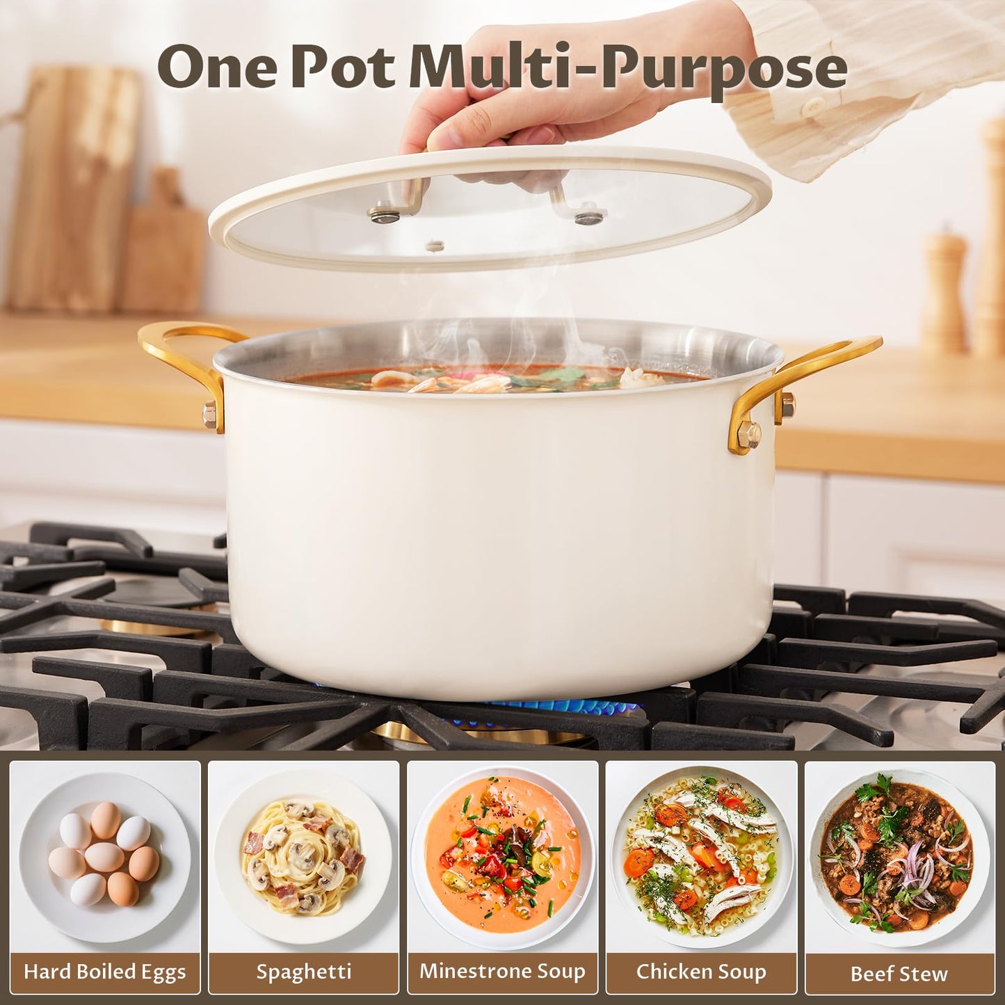 BEZIA 12 Quart Full Clad Try-Ply Stainless Steel Stock Pot, Induction Ready