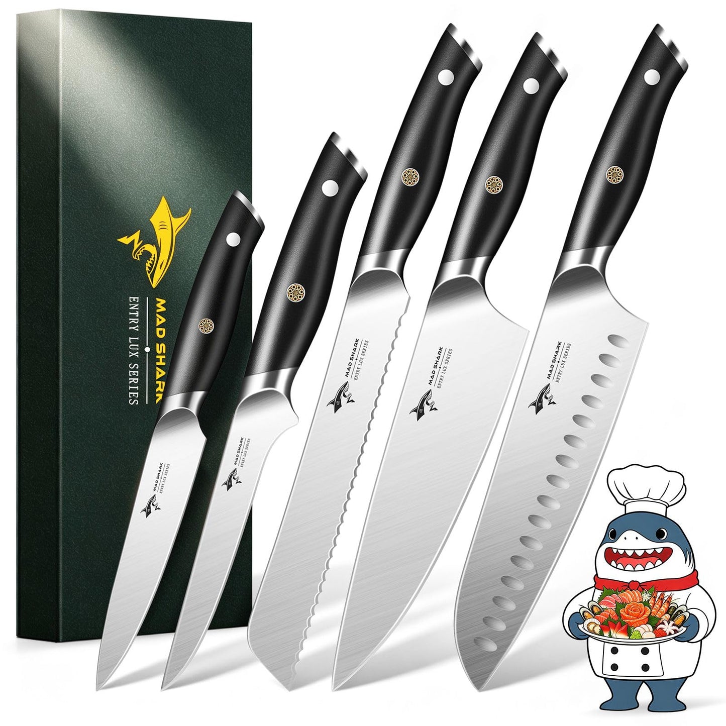 MAD SHARK Kitchen Knife Set 5 Piece,Chef Knife Set with Ergonomic Handle