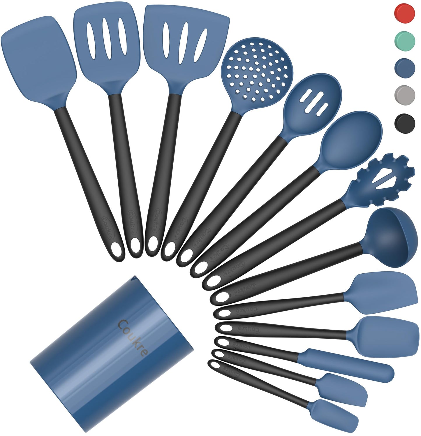 Coukre Silicone Kitchen Cooking Utensils Set, Heat Resistant, 14-Piece