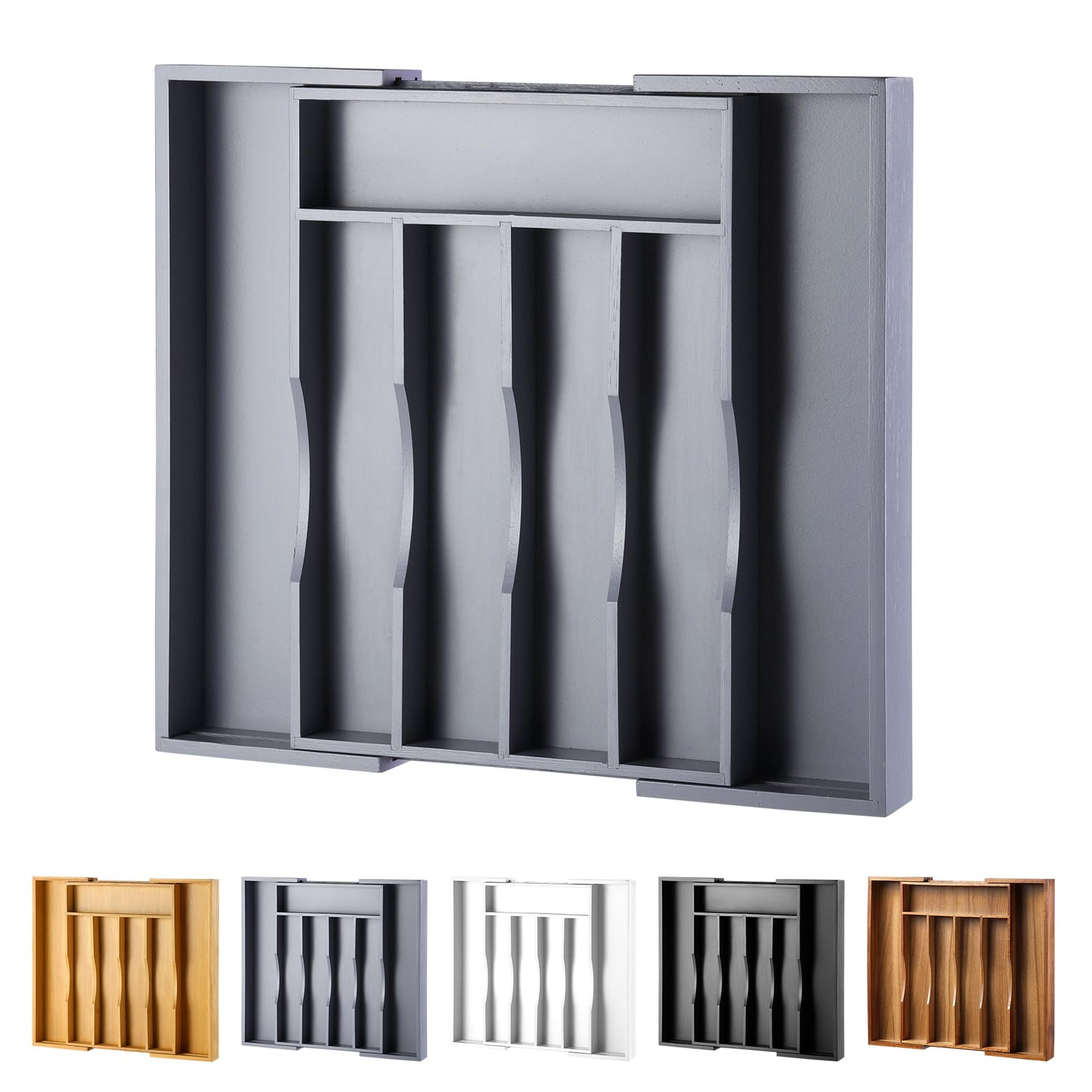 oridom Expandable Bamboo Kitchen Drawer Organizer for Cutlery and Utensils, Adjustable Bamboo Wood Cutlery Tray in Drawer for Flatware and Silverware in Kitchen, (White)