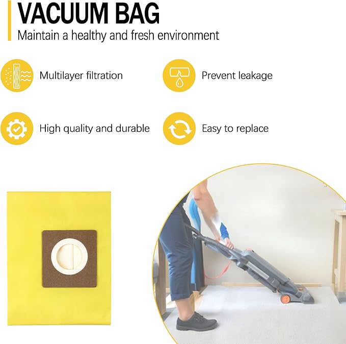 ORTVS AH10243 Disposable Vacuum Bag for Hoover Commercial CU2 Vacuum Cleaner CH54013 CH54015 CH54113 CH54115 Upright Bags for HushTone Replacement, Yellow (10 Pack)