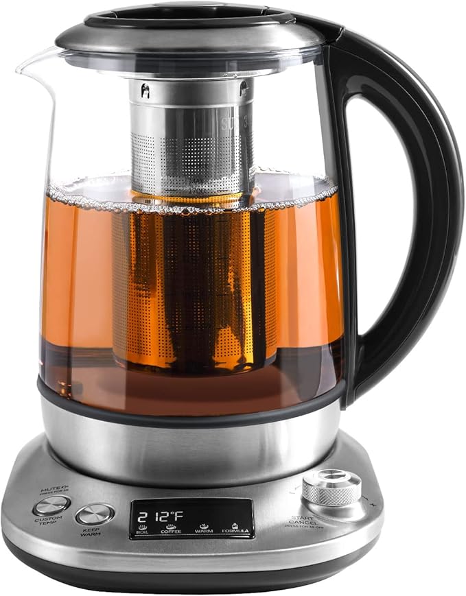 Mecity Electric Tea Kettle Borosilicate Glass Tea Maker With Temperature Control and Infuser - LCD Display and Preset Brewing Programs - 1.7 Liter Water Boiler