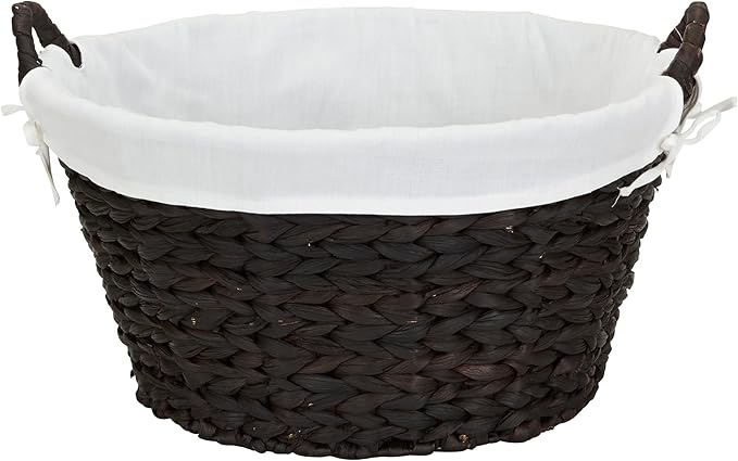 Household Essentials Round Wicker Laundry Basket with Handles, Whimsical Water Hyacinth Basket, Supportive Metal Frame, Removable Polyester Liner, Handwoven, Well-Structured and Versatile, Brown