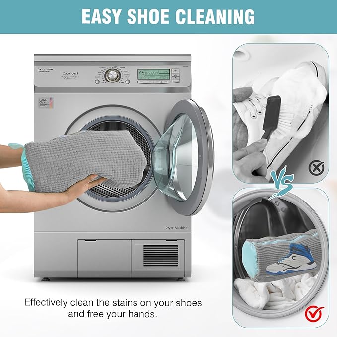 Shoe Washing Machine Bag, Shoe Laundry Bag for Washer and Dryer, Include Dry Net Bag, Reusable and Durable Zipper with Hook Design, Shoe Washing Bag for Sneaker (Gray, 2 Pack)