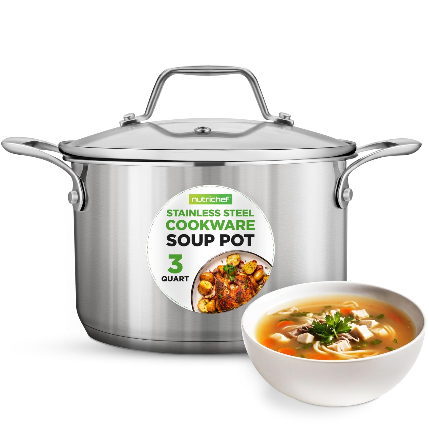 NutriChef 15-Quart Stainless Steel Stock Pot with Tempered Glass Lid - Induction Compatible Large Stockpot, Ideal for Stews & Soups, Dishwasher Safe - NCSP16