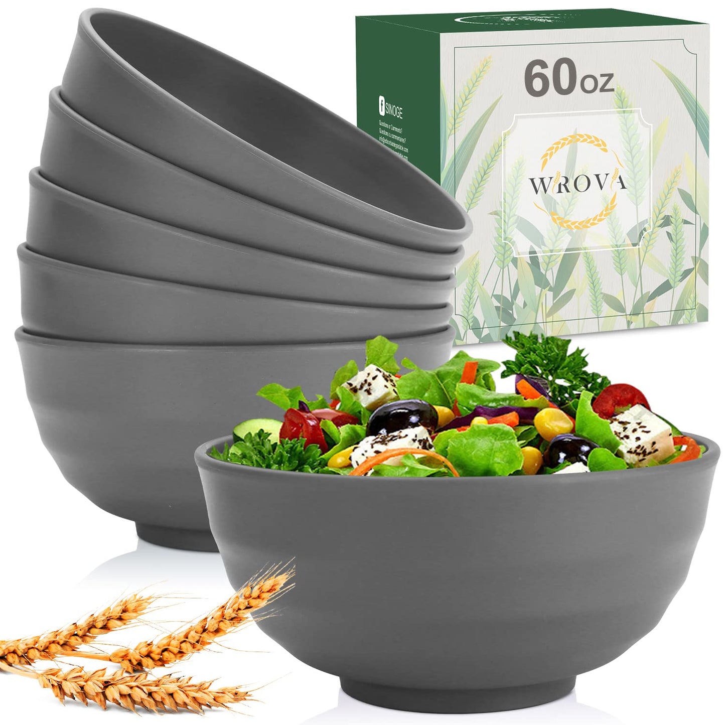 Wrova wheat straw small bowls 10oz set of 8 - Unbreakable Dessert Bowls for kids - Mini Bowl Sets for Ice Cream,Snack and Fruits - Microwave & Dishwasher Safe Appetizer Bowls (Deep Grey)