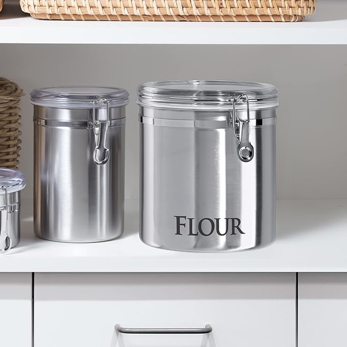 Oggi Jumbo 8" Stainless Steel Flour Clamp Canister - Flour & Food Storage
