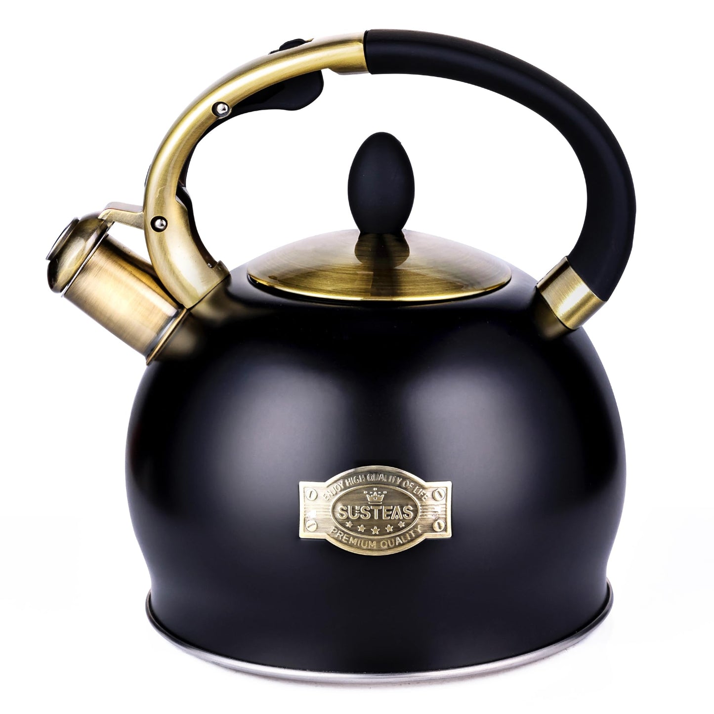 SUSTEAS Whistling Tea Kettle, 2.7QT Food-Grade Steel Teapot, WHITE