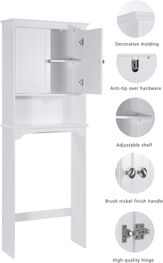 Spirich Over The Toilet Storage Cabinet, Bathroom Shelf Over Toilet, Bathroom Storage Cabinet Organizer, White