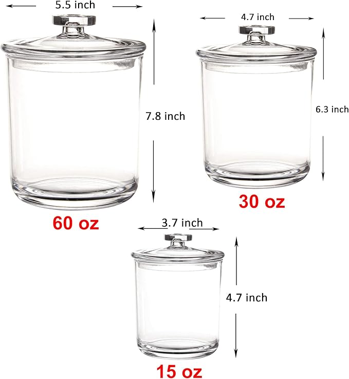 Youngever 60-Ounce, 30-Ounce and 15-Ounce Clear Plastic Apothecary Jars Set of 3
