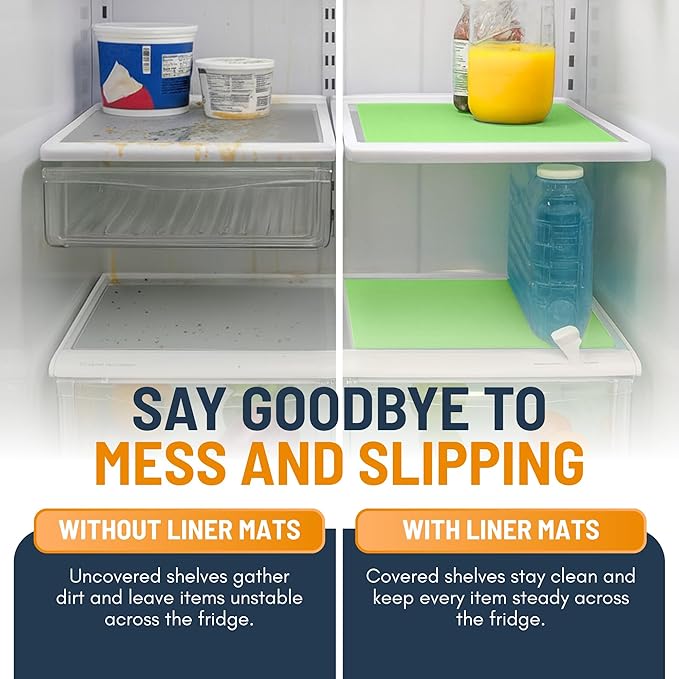 Refrigerator Liners for Shelves (8 Pack) by Linda’s Essentials - Non-Adhesive Shelf or Drawer Liner, BPA-Free Fridge Mats for Kitchen & Cabinets, Easy to Clean, Ideal Household Essentials (Green)