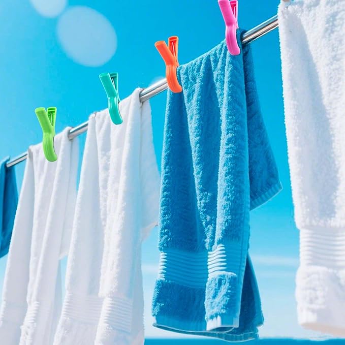 Beach Towel Clips for Beach Chairs, 16 Pcs Towel Holder for Beach Chair Pool Chair on Cruise Essentials, Jumbo Size Heavy Duty Clothes Pins, Beach Chair Clips to Beach Vacation Essentials, 4 Colors