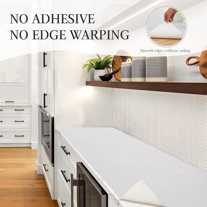 Beautysaid Shelf and Drawer Liner for Kitchen Cabinet, Non Adhesive Non Slip Shelf Paper Waterproof Washable Thickened for Dresser Pantry Shelve Bathroom Protector Liner(White,18 in x 20 FT)
