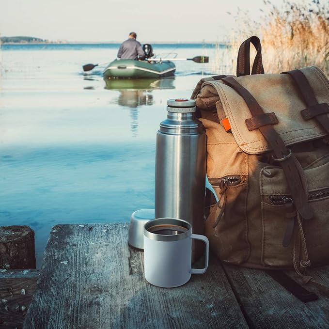 ALOUFEA 12oz Stainless Steel Insulated Coffee Mug with Handle, Double Wall Vacuum Travel Mug, Tumbler Cup with Fliping Lid, Black and Navy