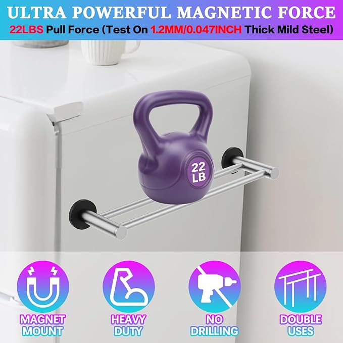 ULIBERMAGNET Magnetic Double Towel Bar, Adjustable Silver Heavy Duty Towel Holder, 22LB Capacity Non-Slip Magnetic Dishcloth Rod Rack for Refrigerator, Dishwasher, Laundry, RV, Kitchen