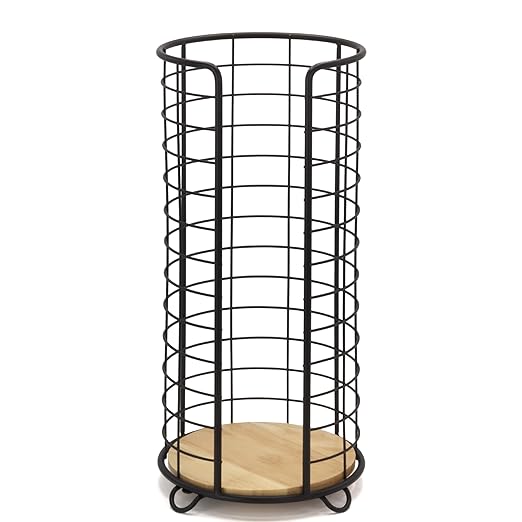 BROOKSTONE, Stylish Toilet Paper Holder with Bamboo Base, Freestanding Bathroom Tissue Organizer, Minimalistic Storage Solution, Modern Trending Design [Holds Large Rolls], Black…