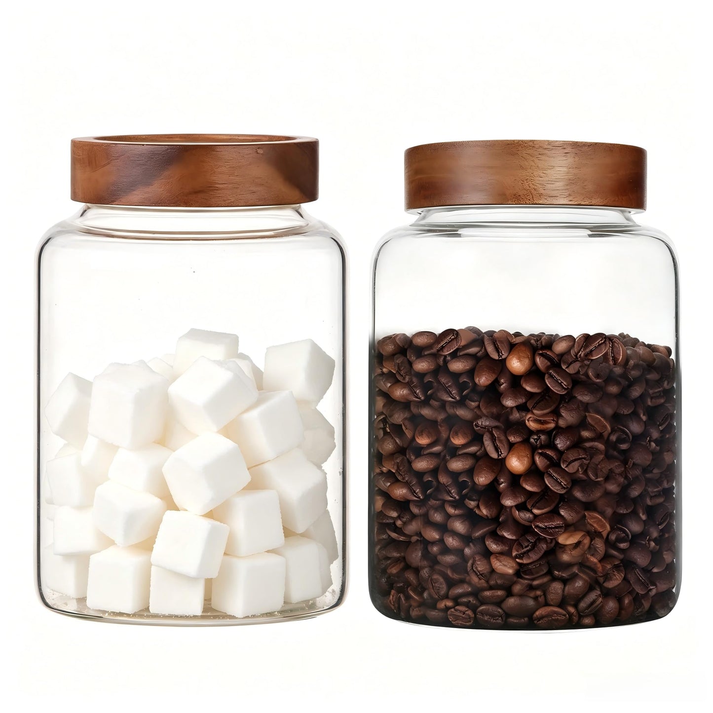 Patoper Airtight Glass Jars with Wooden Lid Glass Spice Jar Round Glass Storage Canister for Pantry Sugar Tea Coffee Bean Nuts Cookies Bath Salts (900ML*2PACK)
