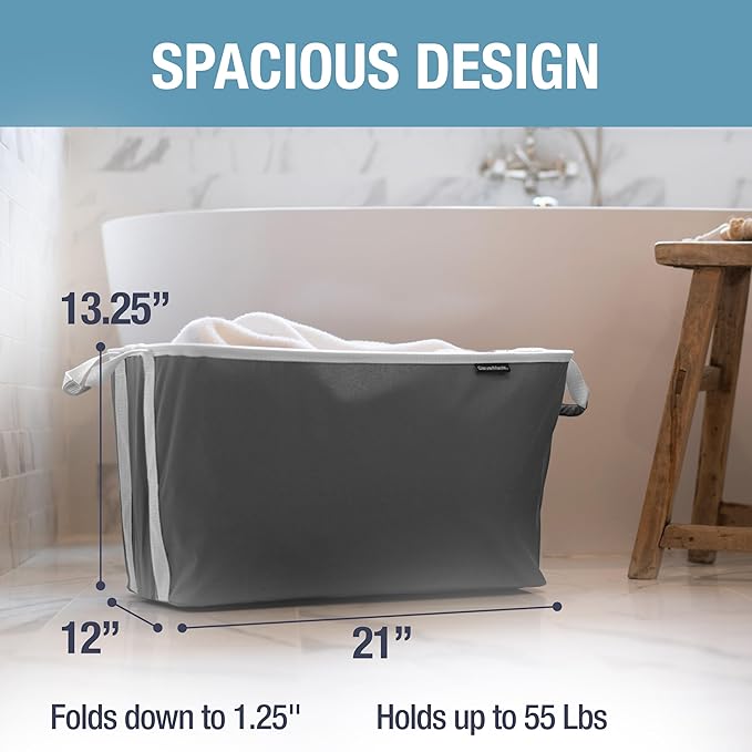 CleverMade Collapsible Laundry Basket 2 Pack – 60L (16 Gal) Foldable Clothes Hamper with Reinforced Handles, Space Saving Fabric Laundry Bin, Holds 55 lbs, Flat Folding for Dorm, Apartment & RV - Charcoal