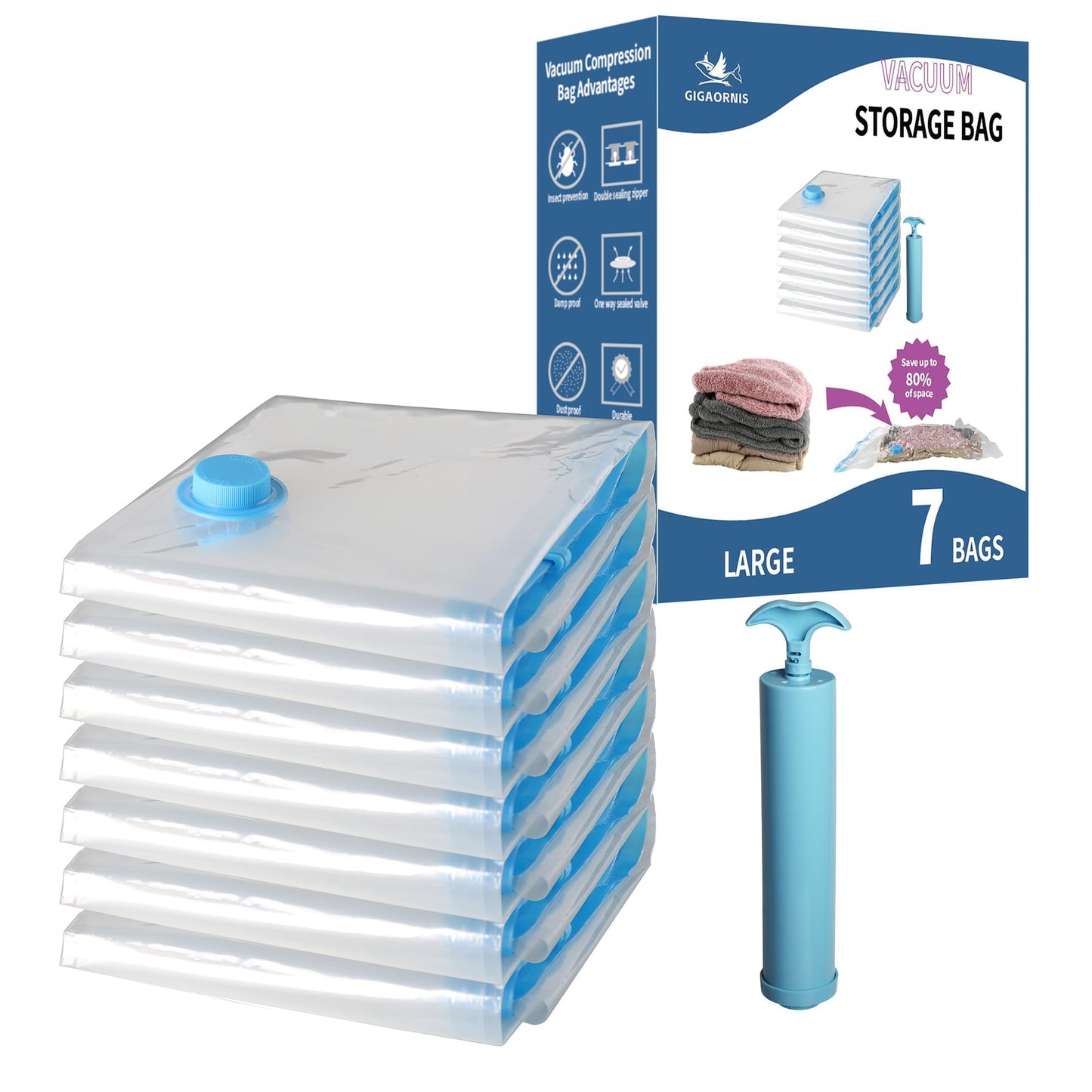 Vacuum Storage Bags 20 Pack for Clothing Travel with Electric Pump, Clear