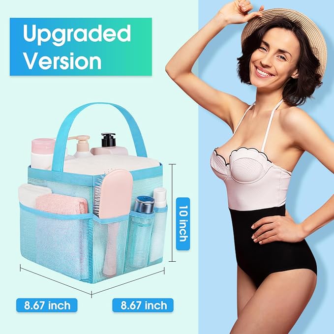 Attmu 2 Pack Mesh Shower Caddy Portable for College Dorm Room Essentials with 8 Pockets, Hanging Shower Caddy Dorm Basket, Quick Dry Shower Bag for Bathroom