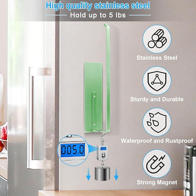 Paper Towel Holder, Magnetic Paper Towel Holder for Fridge, Toilet Paper Roll Holder Magnet Towel Rack Wall Mount Fridge Organizer for Paper Towels Rolls Bathroom Pantry RV Kitchen Storage Green