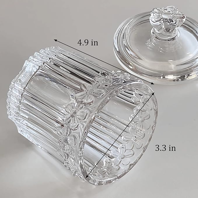 rejomiik 2 Pack Qtip Holder Glass Apothecary Jars with Lids Bathroom Accessories Vanity Organizers and Makeup Storage Canister for Cotton Swabs, Balls, Pads, Floss Picks, Candy, Clear
